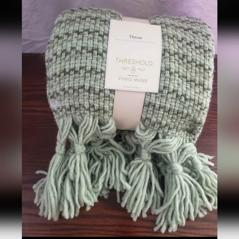 Studio McGee Mint Sage Woven Throw with Fringe